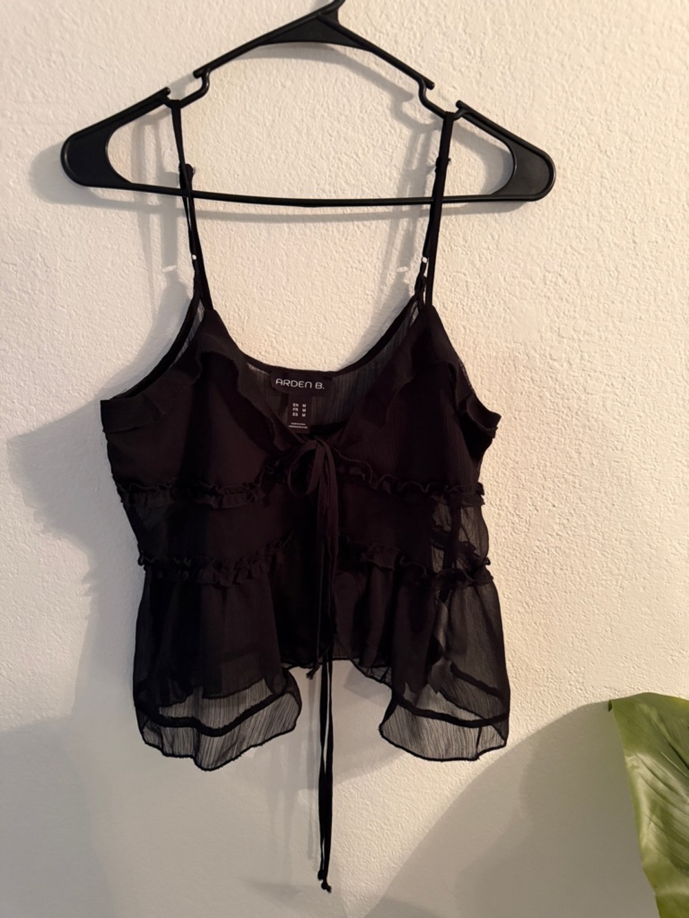 Ardene Black Sheer Ruffle Tie-Front Camisole
